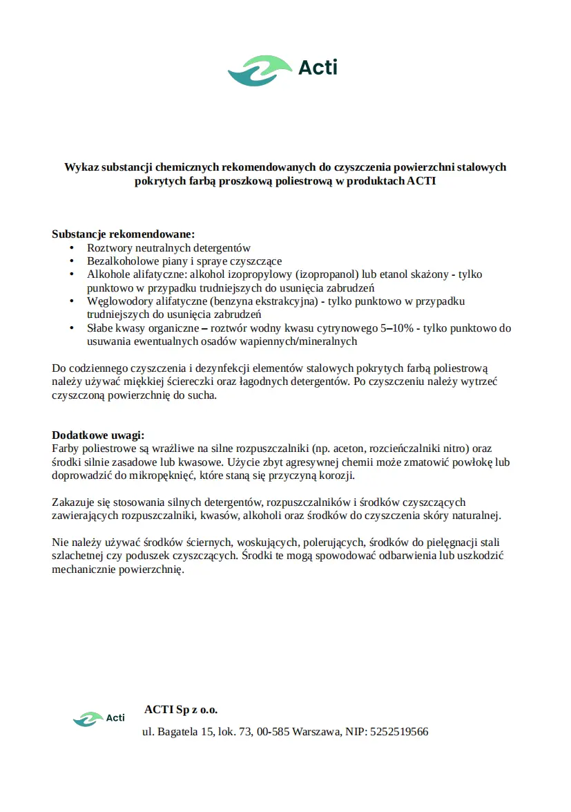 Wykaz substancji chemicznych do czyszczenia stali - ACTI