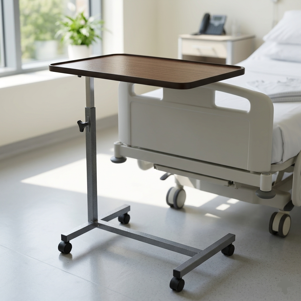 Acti stolik przyłóżkowy przy łóżku szpitalnym