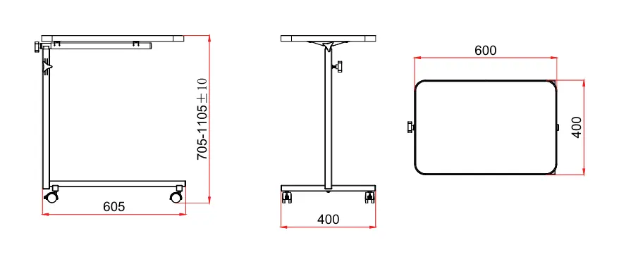 Rysunek techniczny stolika przyłóżkowego Acti